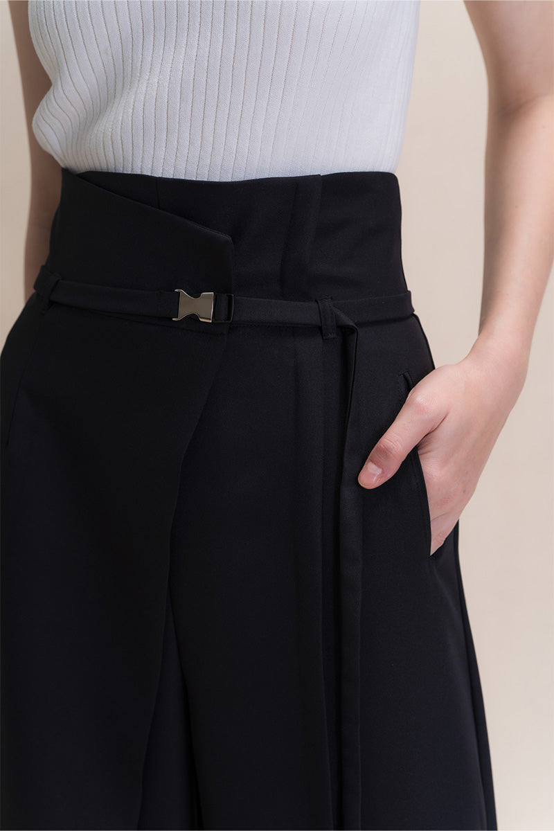 Asymmetric Wrap Wide Leg Pants In Black