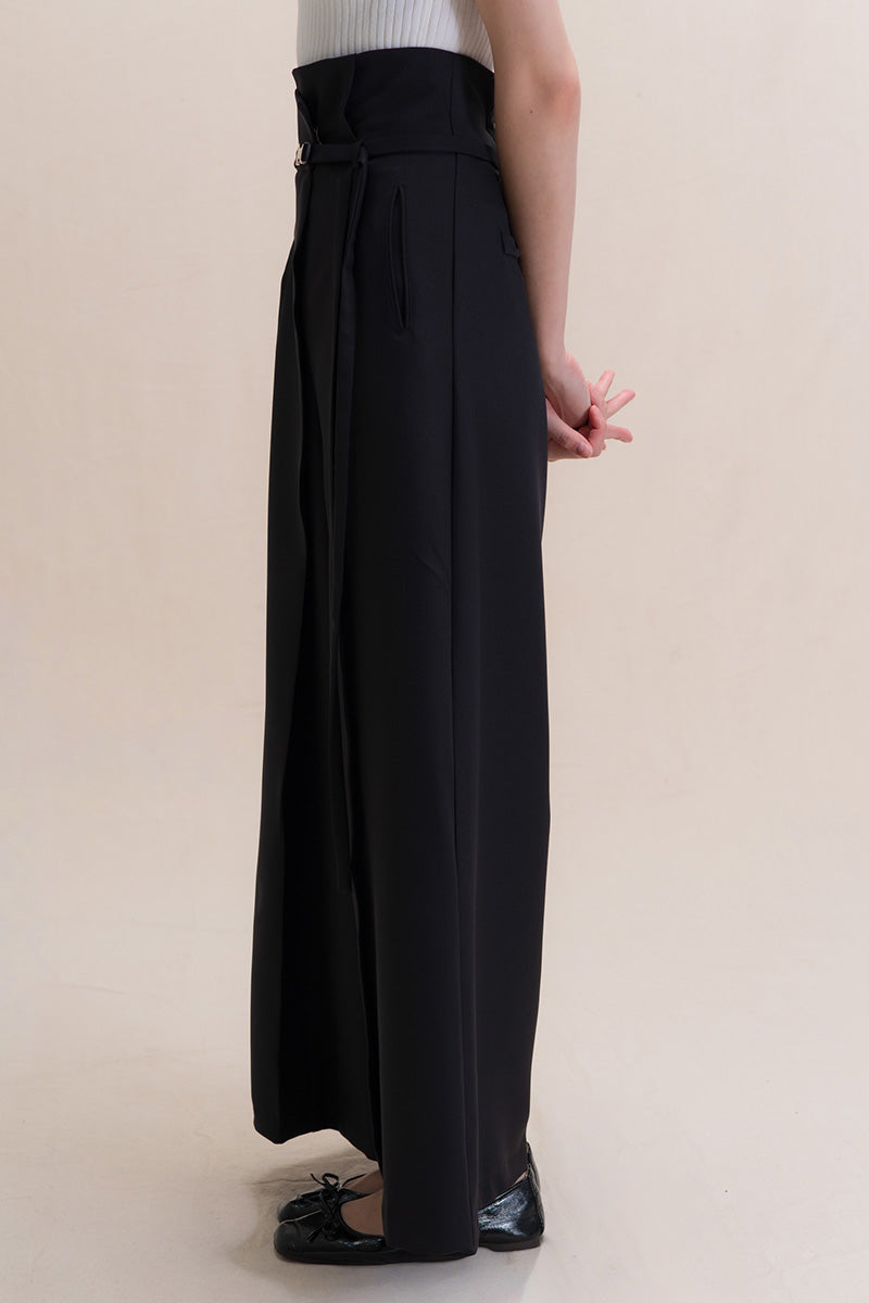 Asymmetric Wrap Wide Leg Pants In Black