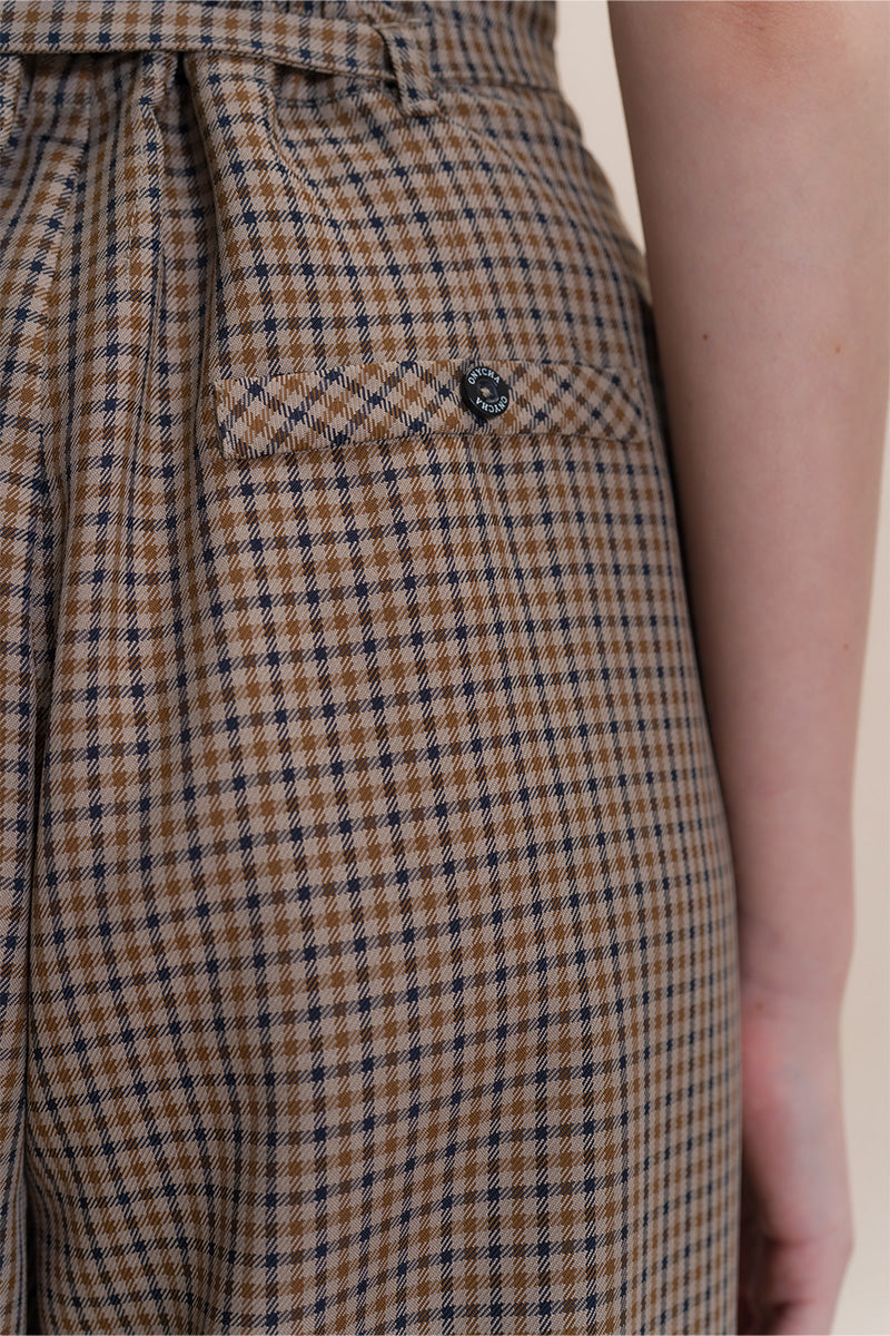 Asymmetric Wrap Wide Leg Pants In Brown Houndstooth