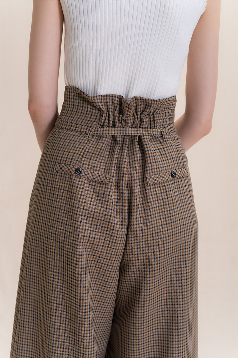 Asymmetric Wrap Wide Leg Pants In Brown Houndstooth