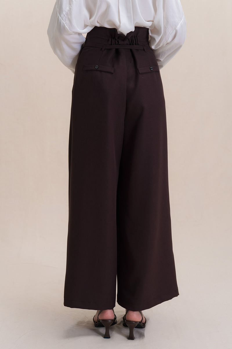 Asymmetric Wrap Wide Leg Pants In Dark Brown