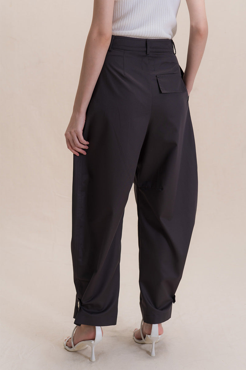 Barrel Pants With Ankle Button Details In Graphite