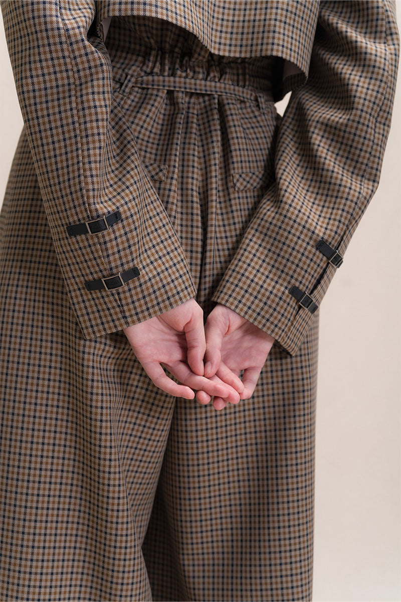 Buckle Cropped Blazer In Brown Houndstooth