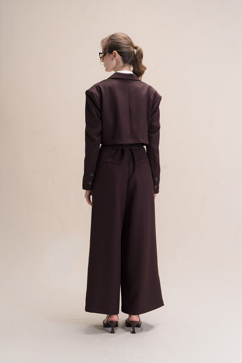 Buckle Cropped Blazer In Dark Brown
