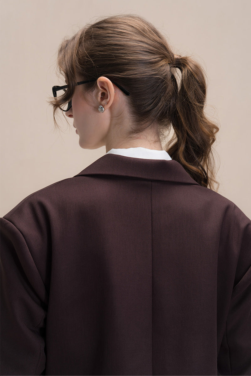 Buckle Cropped Blazer In Dark Brown