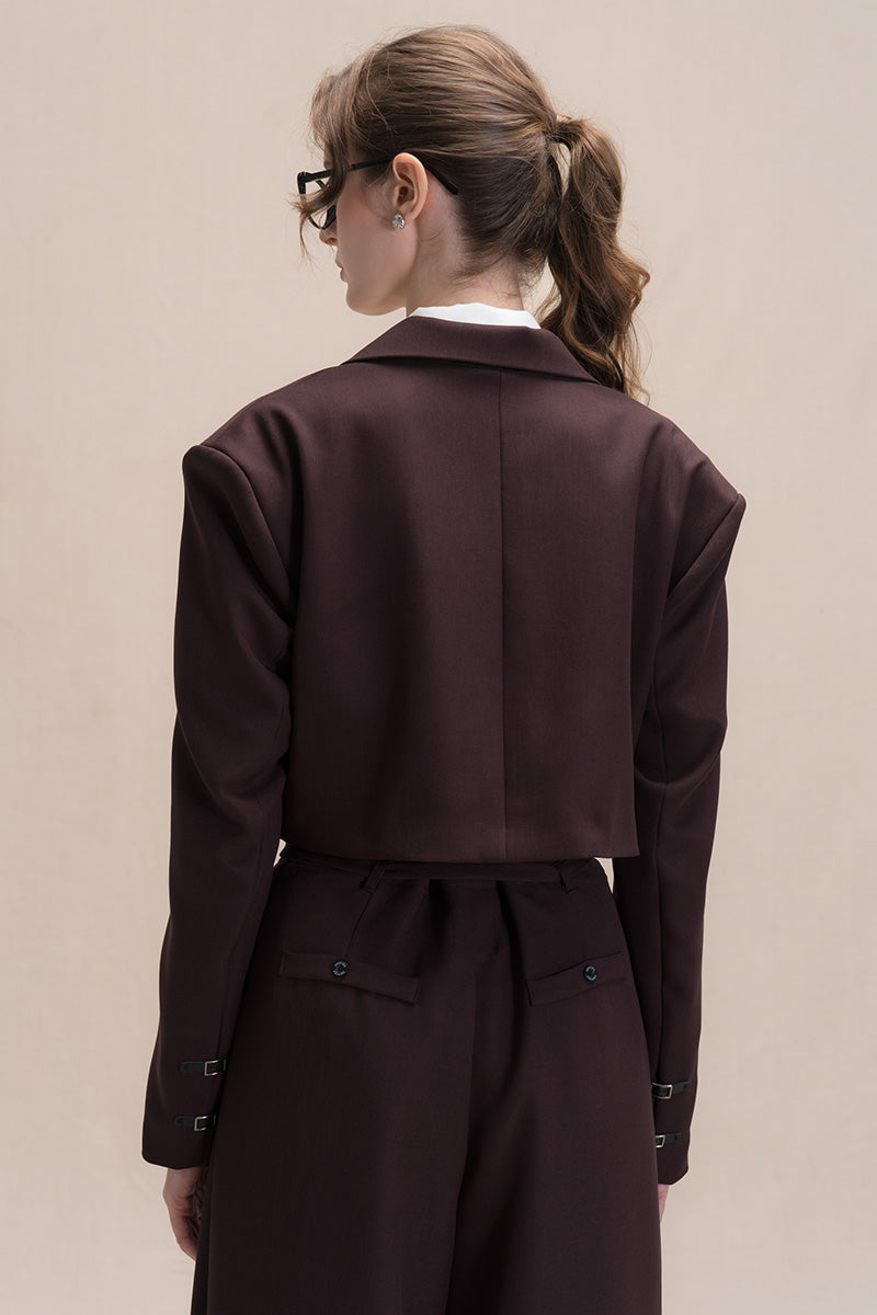 Buckle Cropped Blazer In Dark Brown