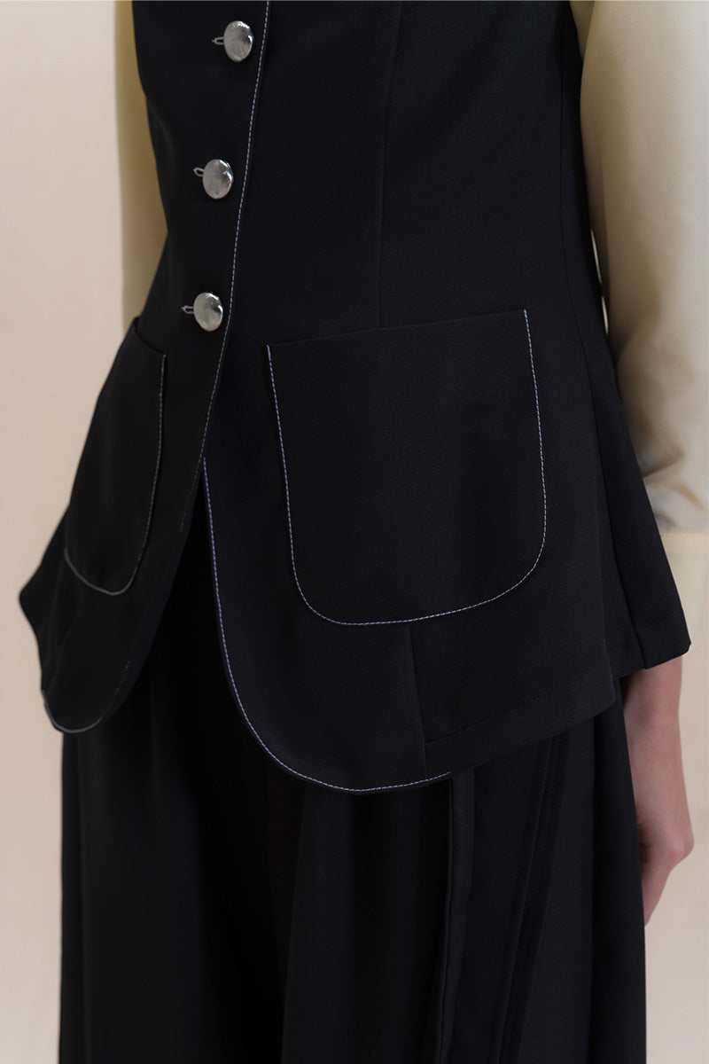 Contrast Topstitch Vest In Black