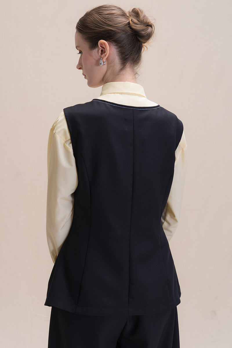 Contrast Topstitch Vest In Black