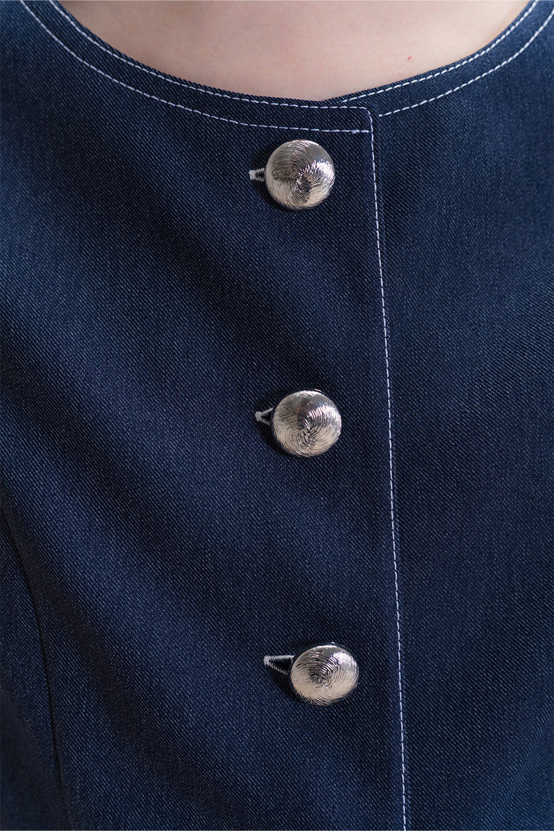 Contrast Topstitch Vest In Denim Blue