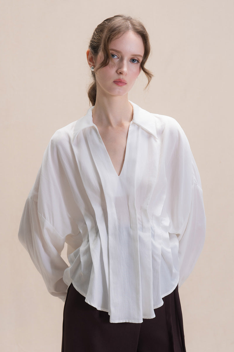 Pleated Shirt In White Tencel