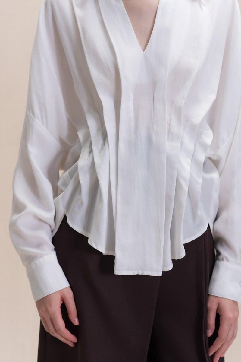 Pleated Shirt In White Tencel