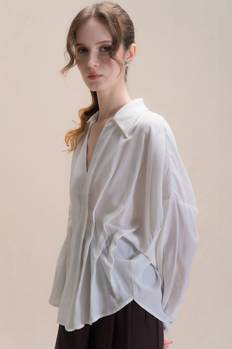 Pleated Shirt In White Tencel