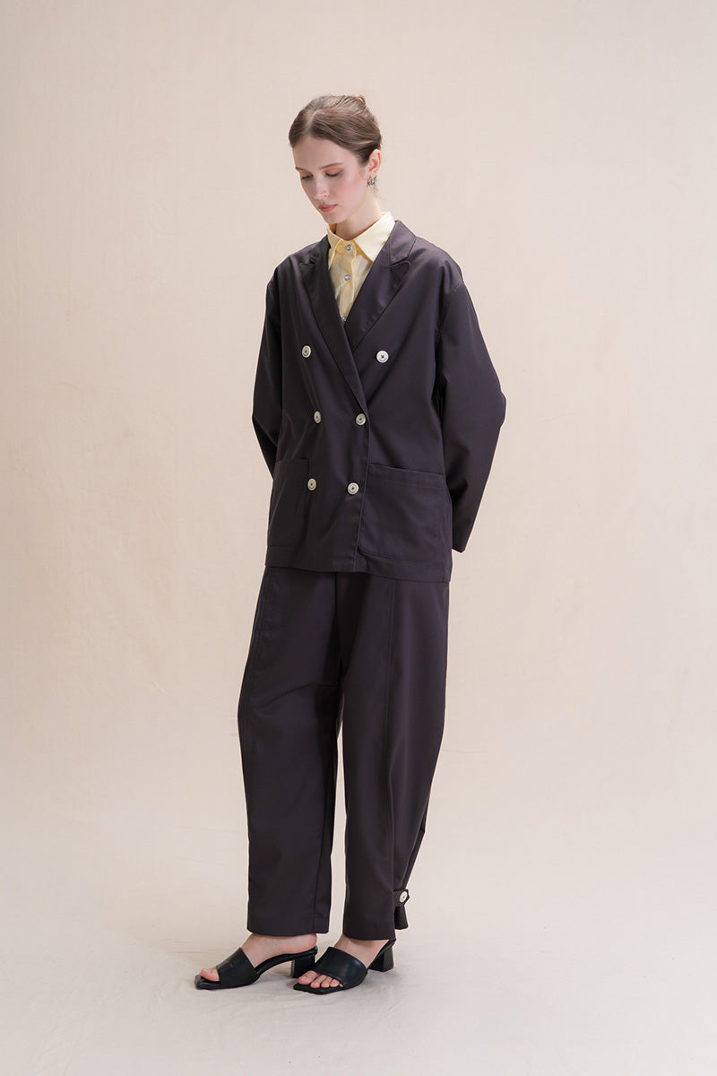 Relaxed Fit Blazer With Statement Buttons In Graphite