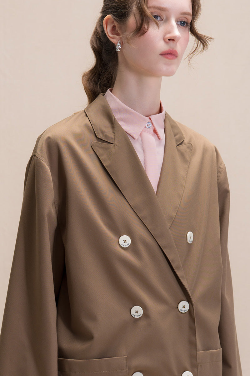 Relaxed Fit Blazer With Statement Buttons In Toffee Brown