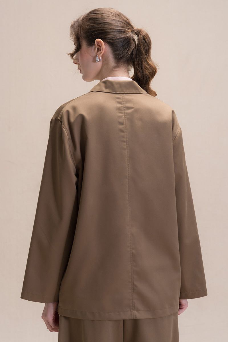 Relaxed Fit Blazer With Statement Buttons In Toffee Brown
