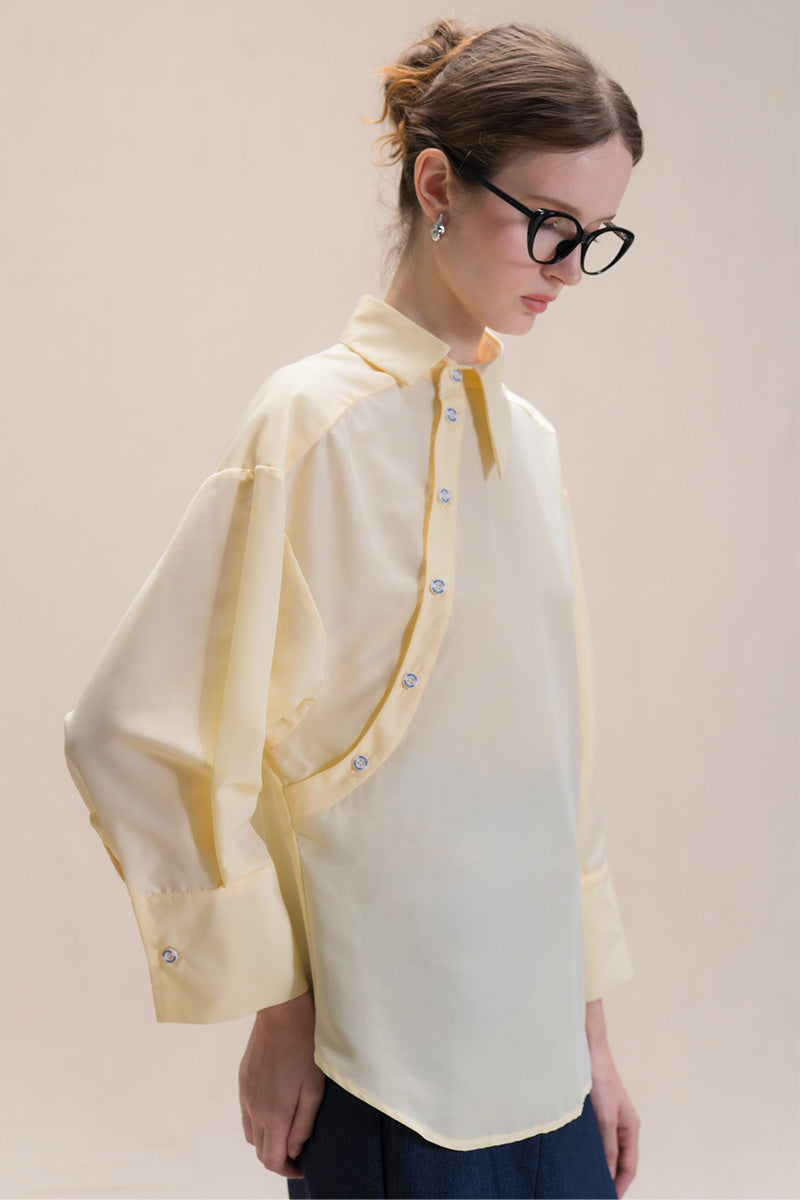 Shirt With Asymmetric Buttons In Buttercream