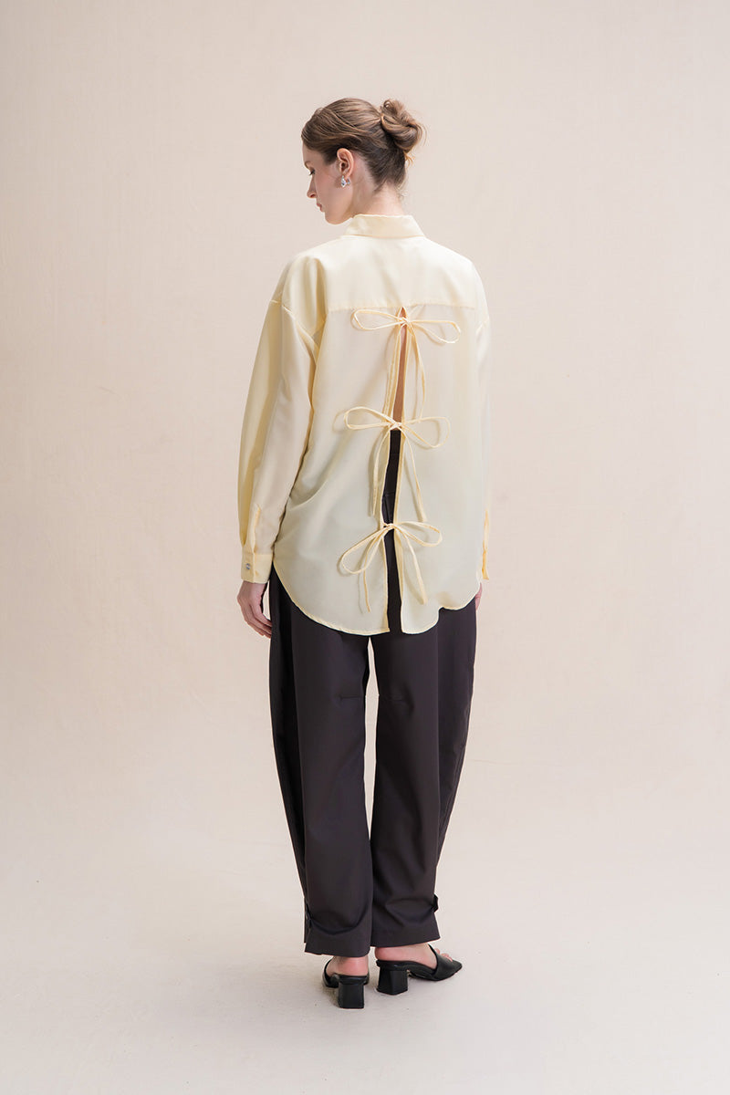 Shirt With Back Ties In Buttercream