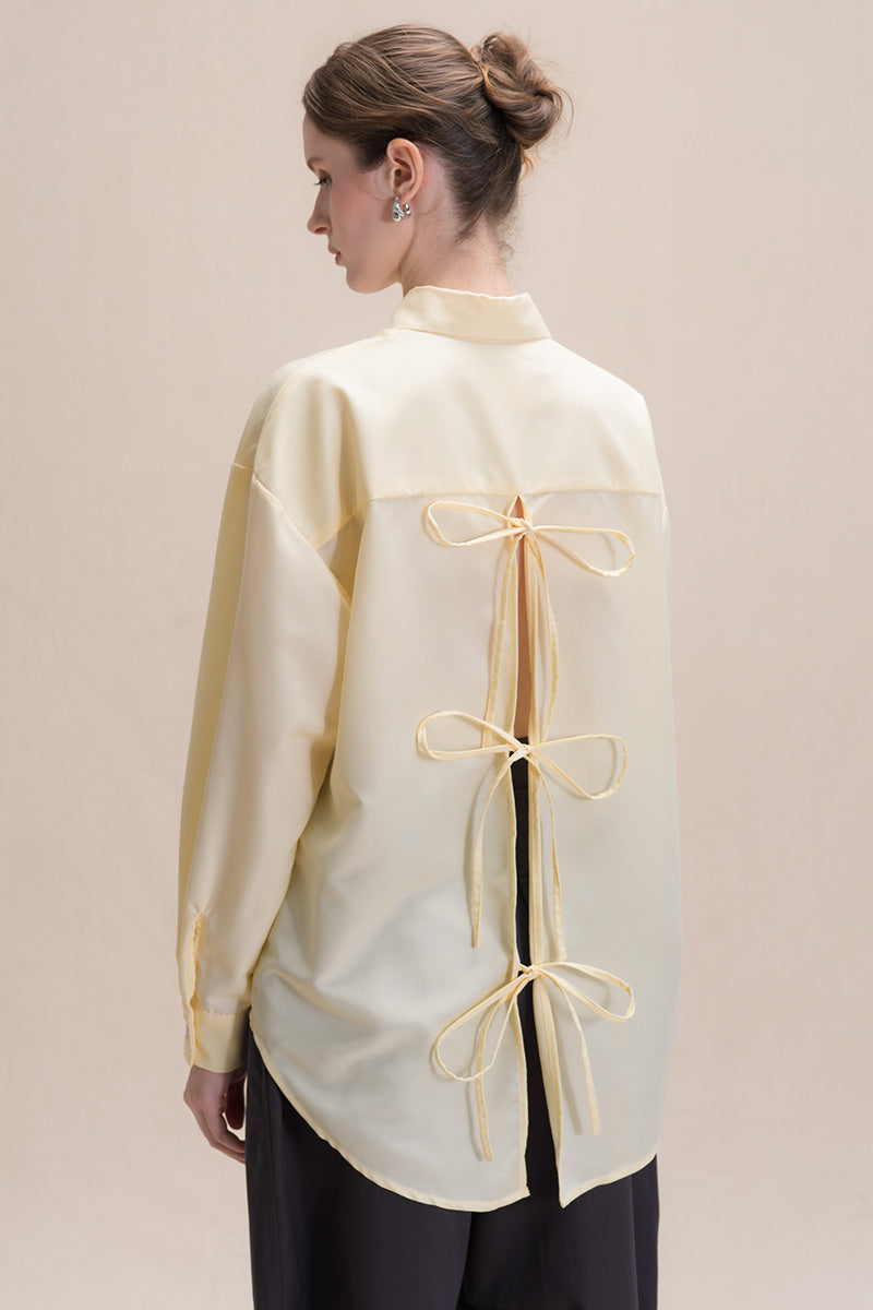 Shirt With Back Ties In Buttercream