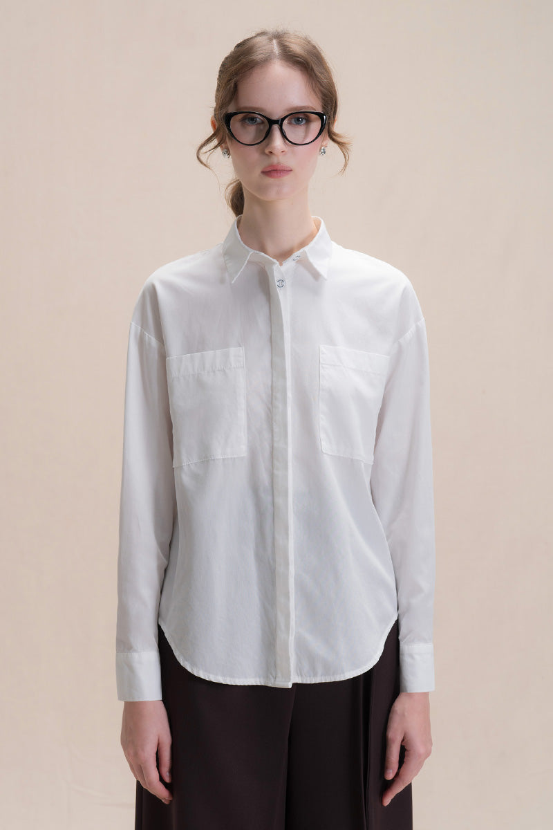 Shirt With Twisted Back Detail In White Tencel