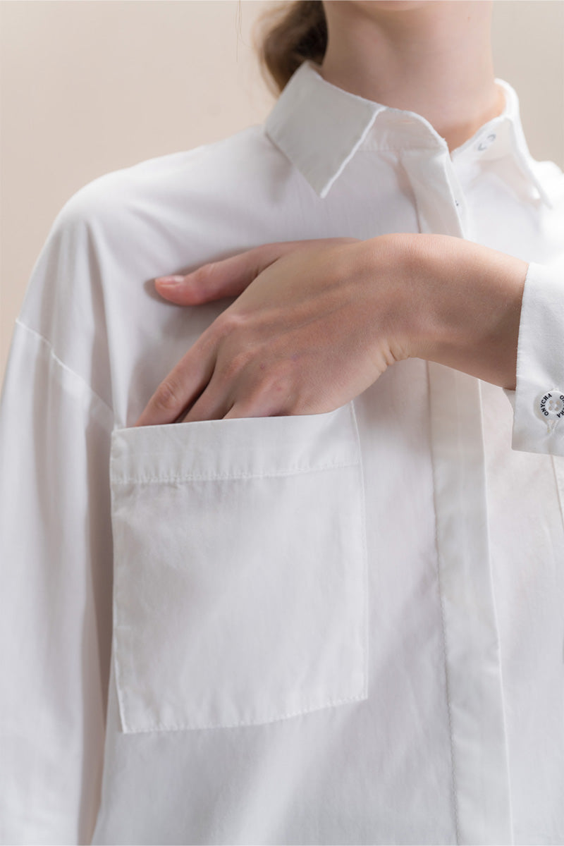 Shirt With Twisted Back Detail In White Tencel