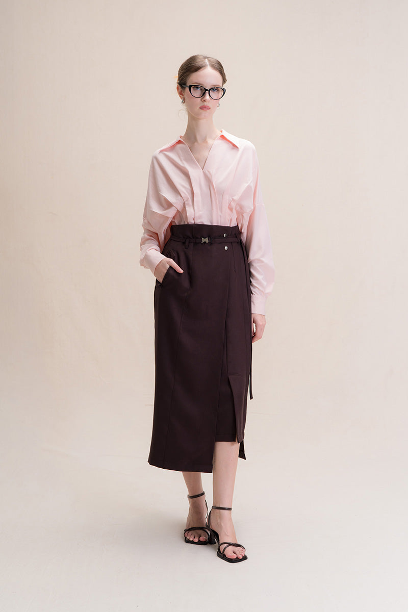 Asymmetric Wrap Midi Skirt In Dark Brown