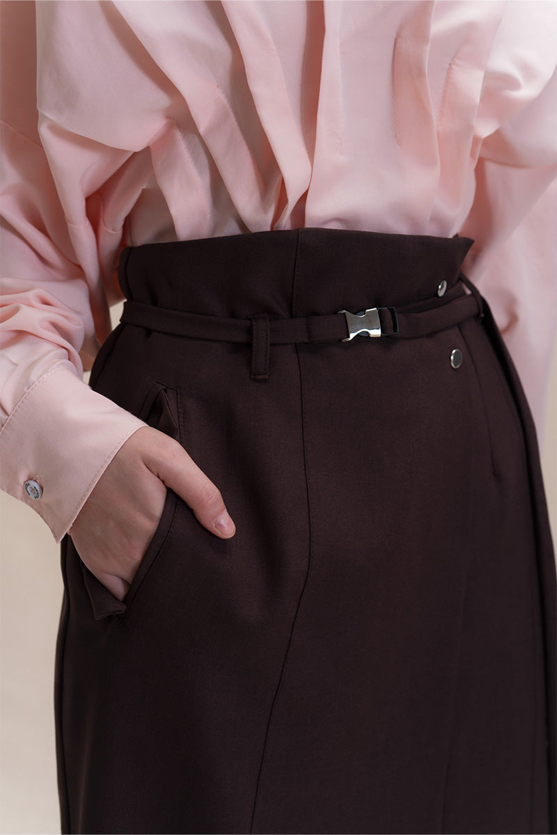 Asymmetric Wrap Midi Skirt In Dark Brown