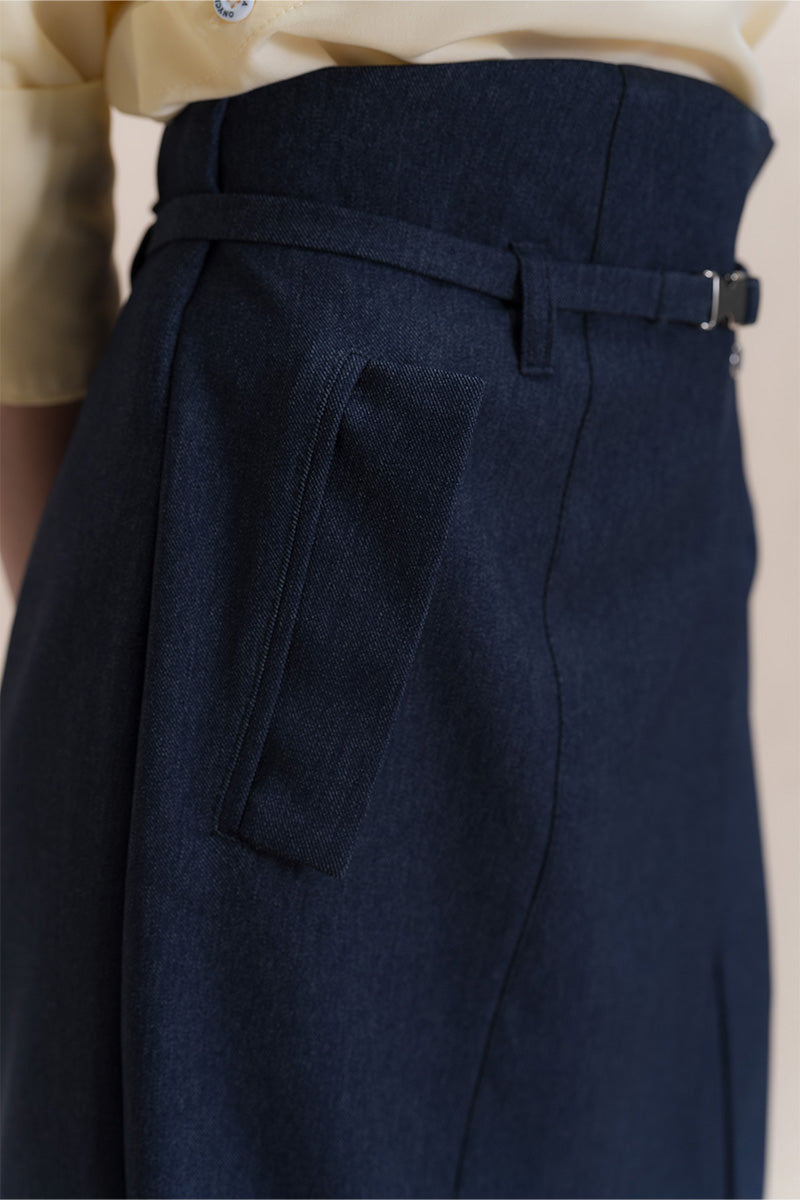Asymmetric Wrap Midi Skirt In Denim Blue