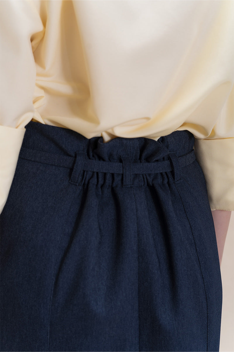 Asymmetric Wrap Midi Skirt In Denim Blue