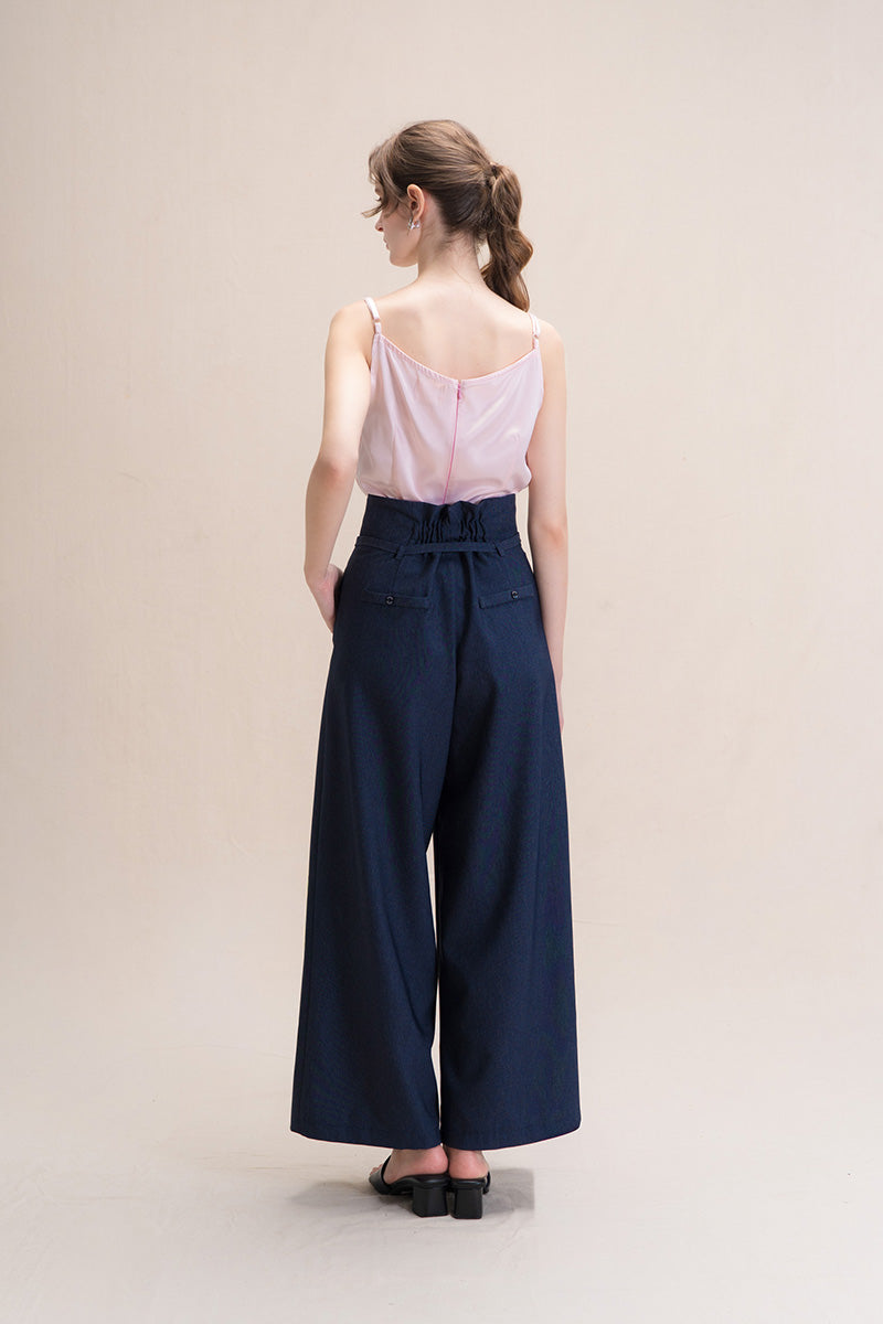 Asymmetric Wrap Wide Leg Pants In Denim Blue