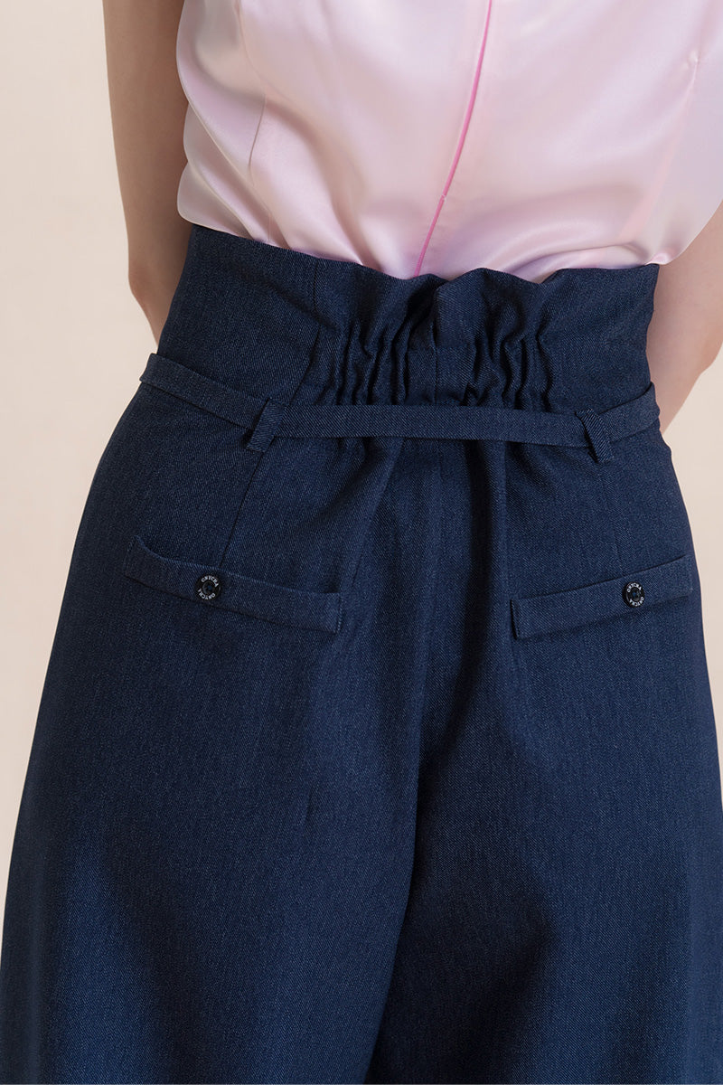 Asymmetric Wrap Wide Leg Pants In Denim Blue