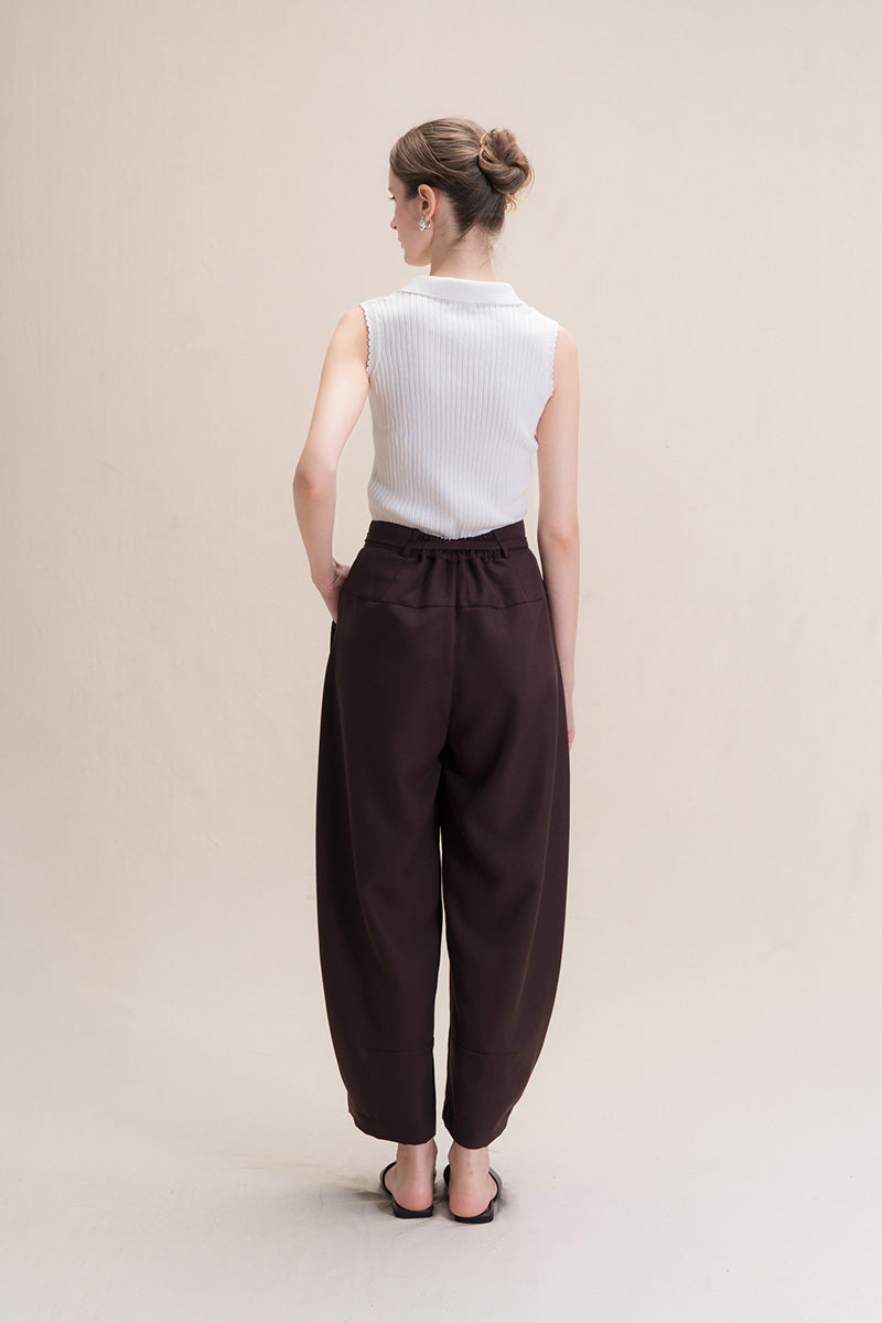 Barrel Pants With Buckle Belt And Side Stripes In Dark Brown