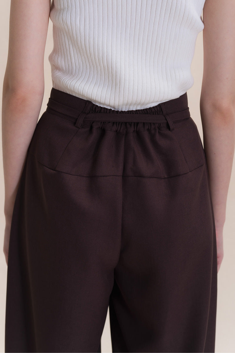Barrel Pants With Buckle Belt And Side Stripes In Dark Brown