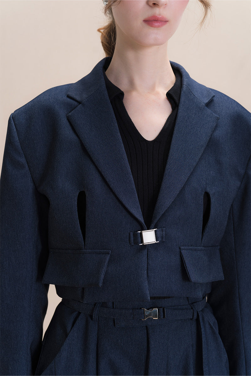 Buckle Cropped Blazer In Denim Blue