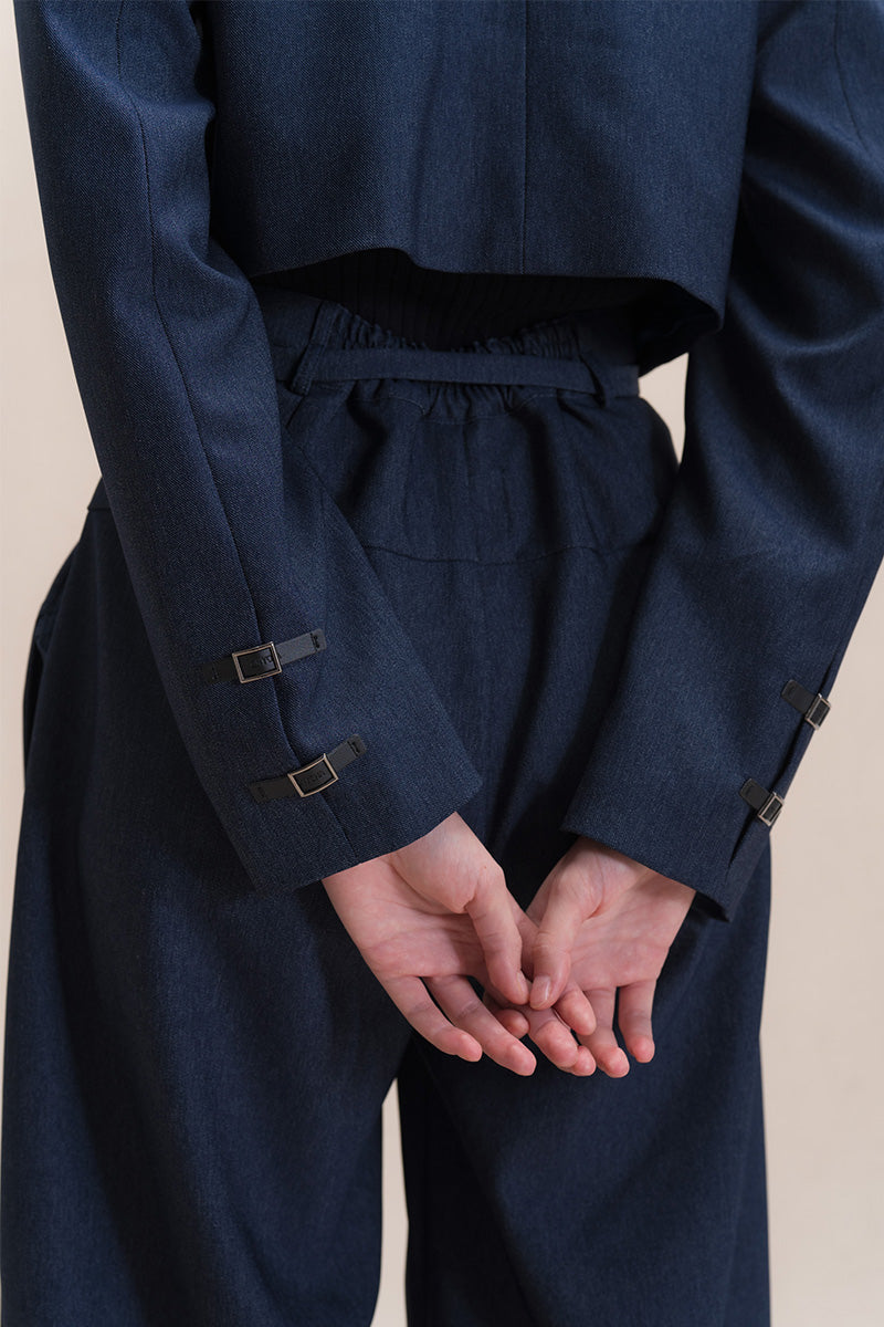 Buckle Cropped Blazer In Denim Blue