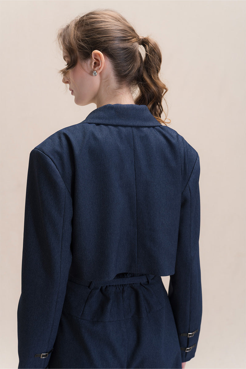 Buckle Cropped Blazer In Denim Blue