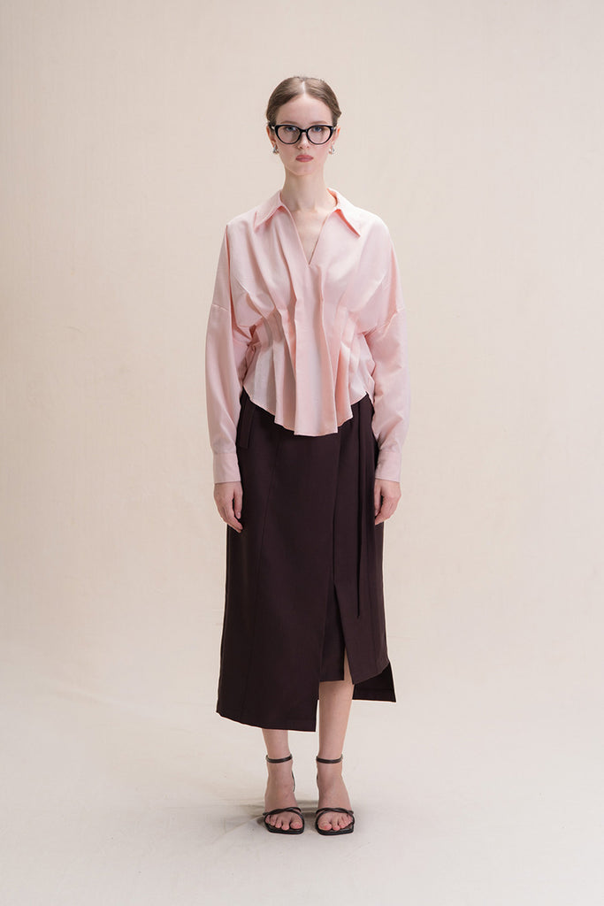 Pleated Shirt In Peach Pink
