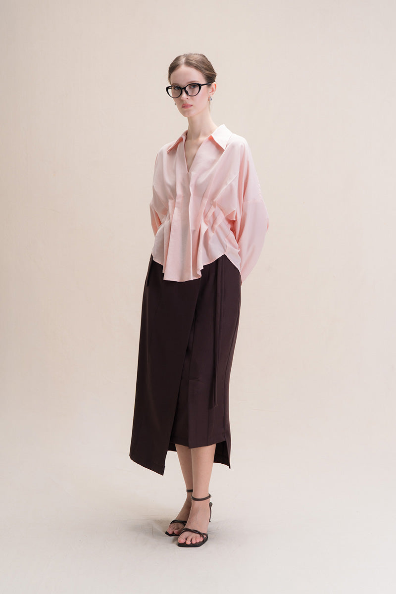 Pleated Shirt In Peach Pink
