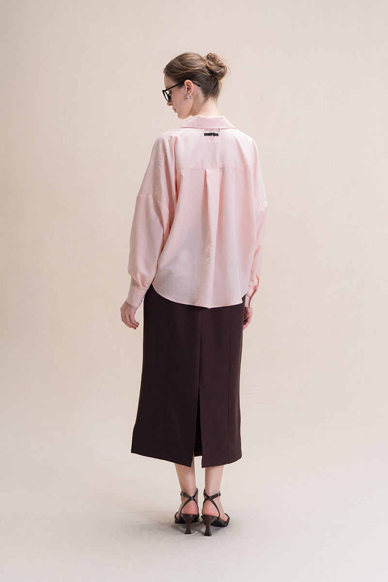 Pleated Shirt In Peach Pink