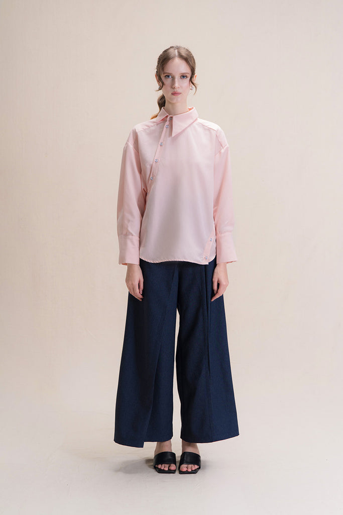 Shirt With Asymmetric Buttons In Peach Pink