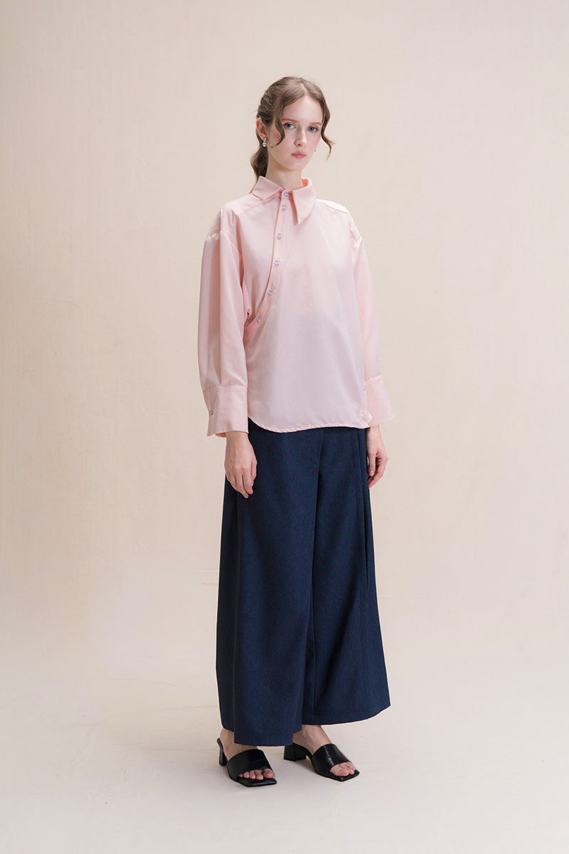 Shirt With Asymmetric Buttons In Peach Pink