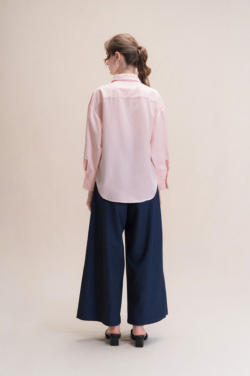 Shirt With Asymmetric Buttons In Peach Pink