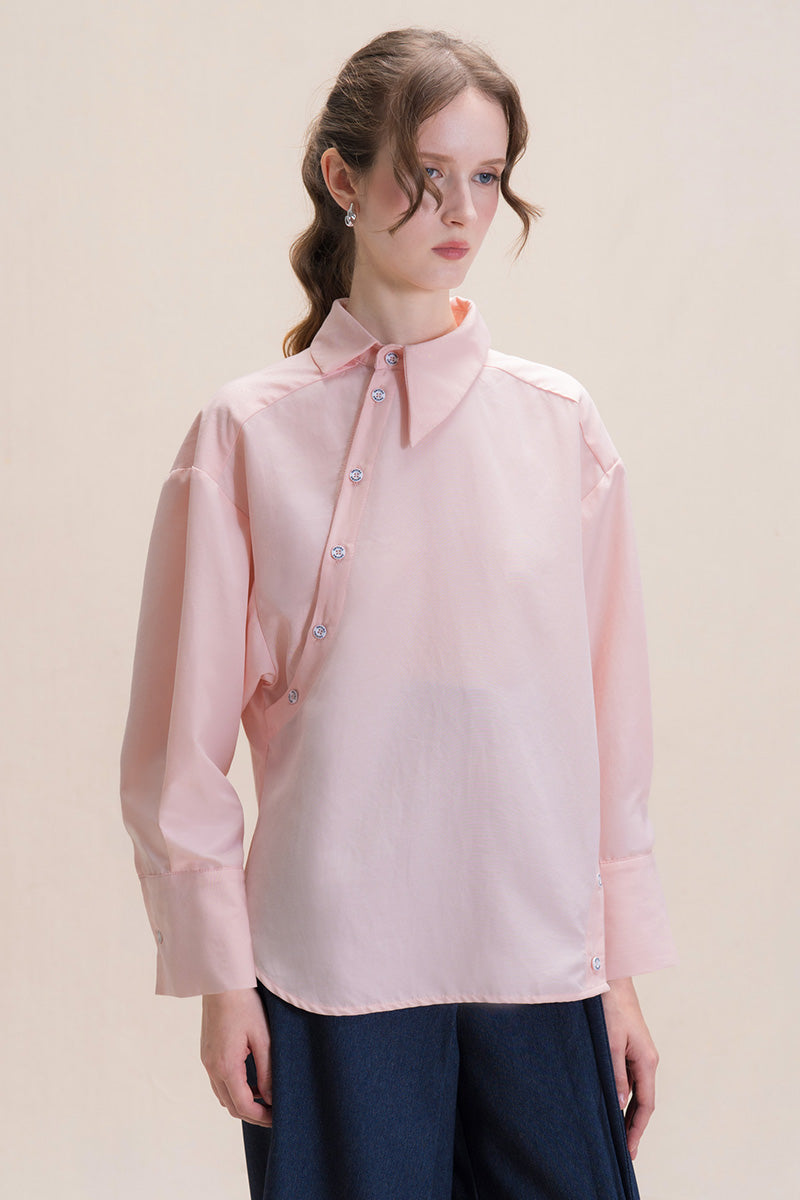 Shirt With Asymmetric Buttons In Peach Pink