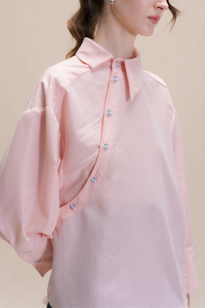 Shirt With Asymmetric Buttons In Peach Pink