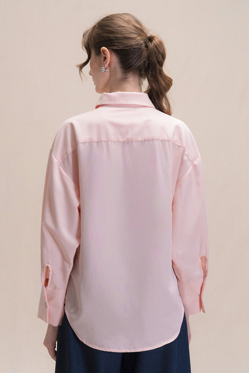 Shirt With Asymmetric Buttons In Peach Pink