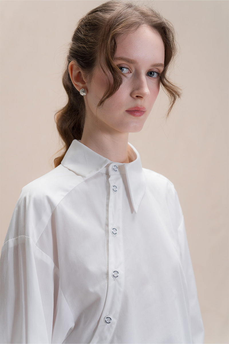 Shirt With Asymmetric Buttons In White Tencel