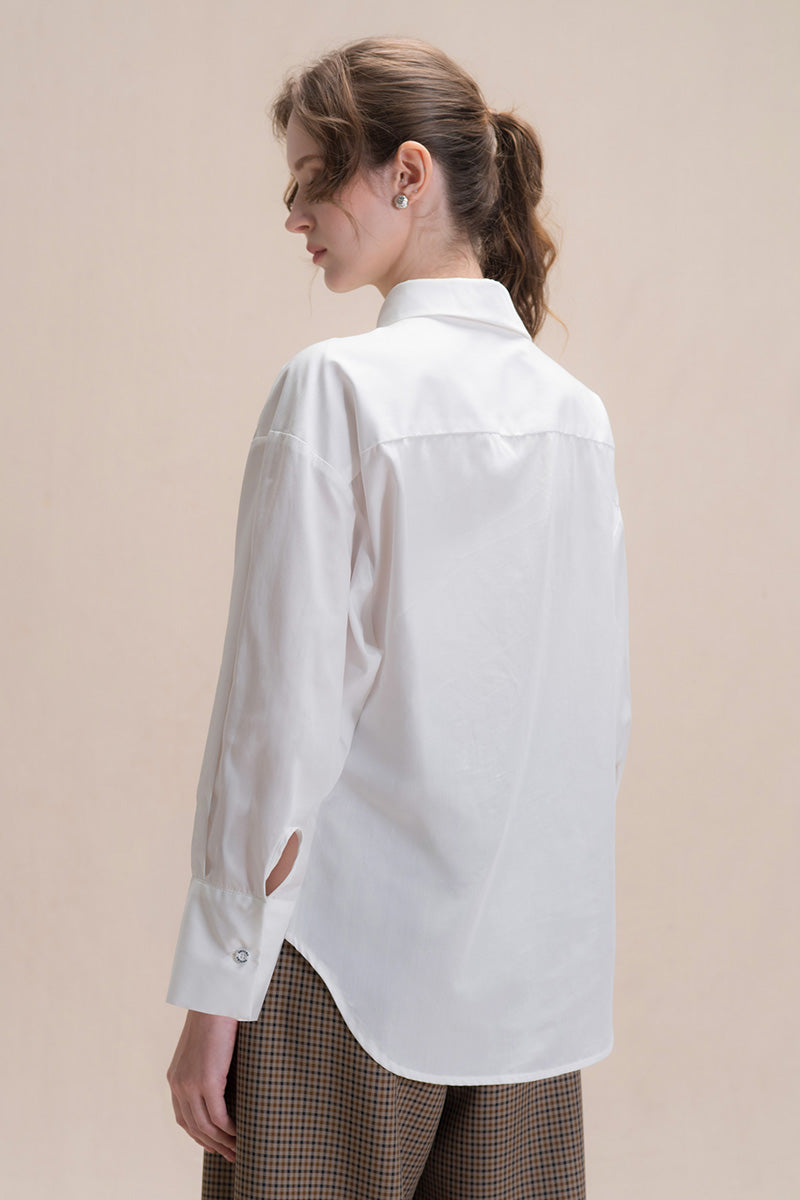 Shirt With Asymmetric Buttons In White Tencel