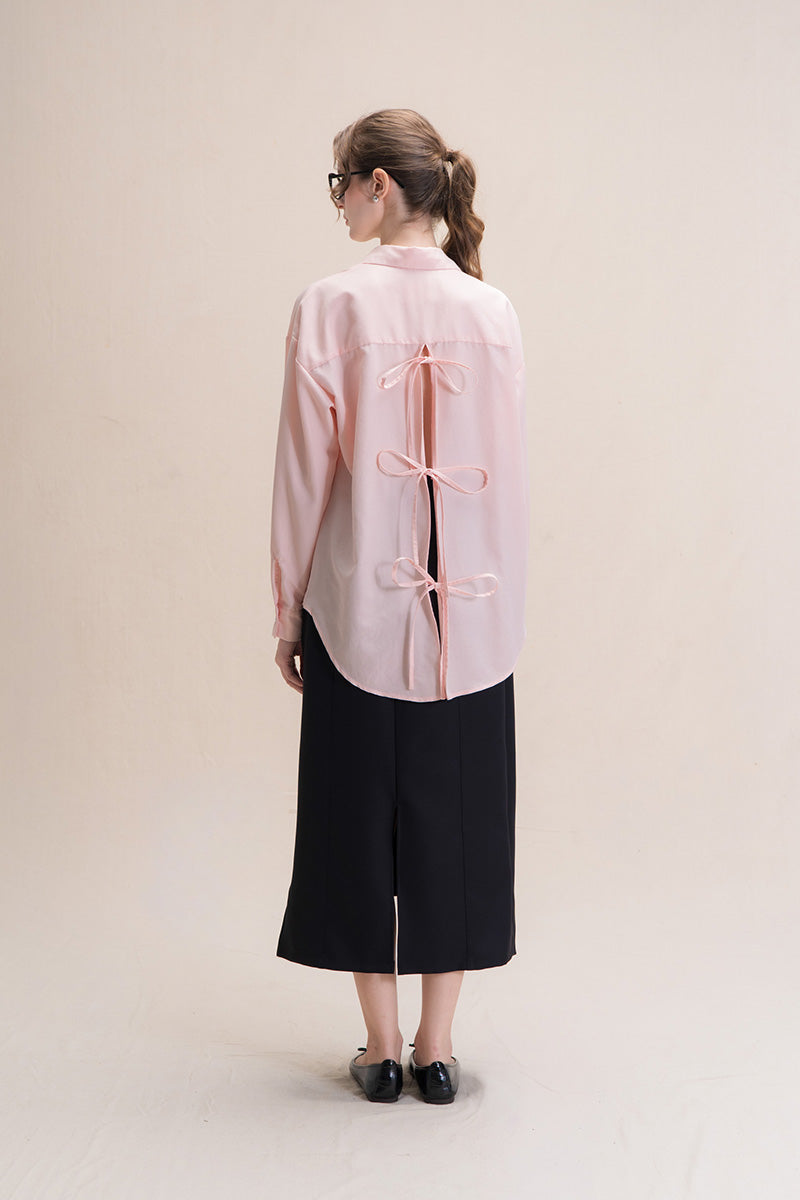 Shirt With Back Ties In Peach Pink