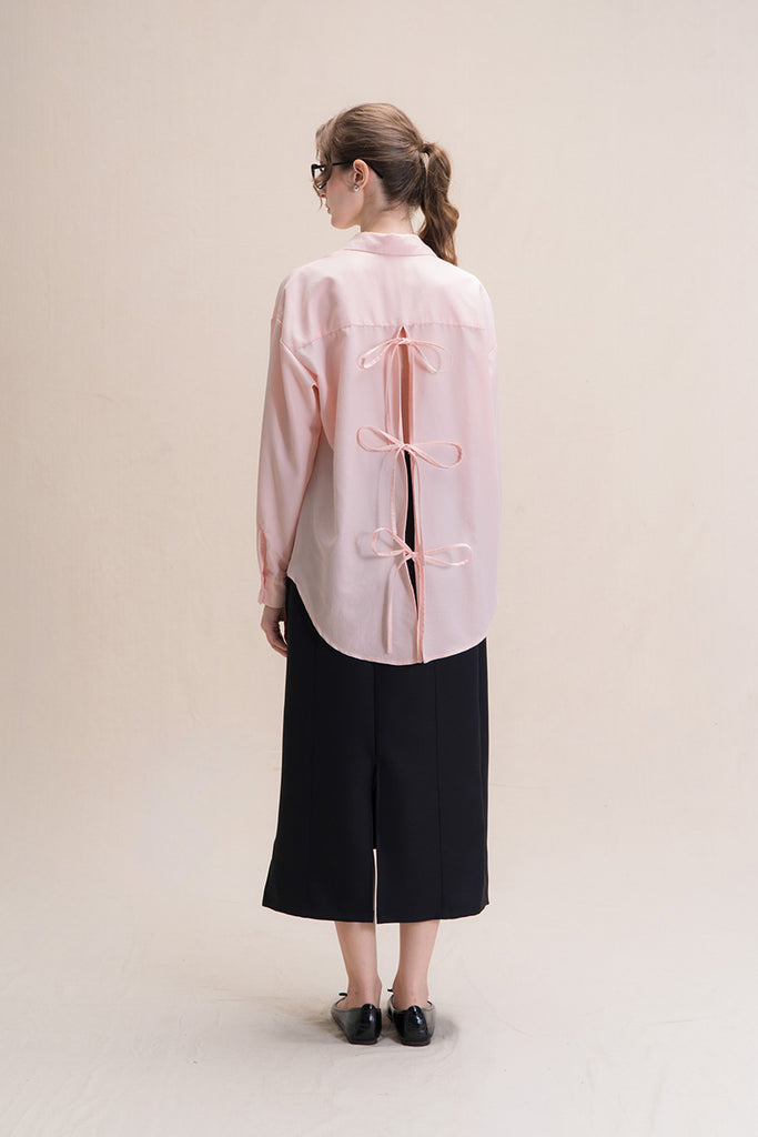 Shirt With Back Ties In Peach Pink
