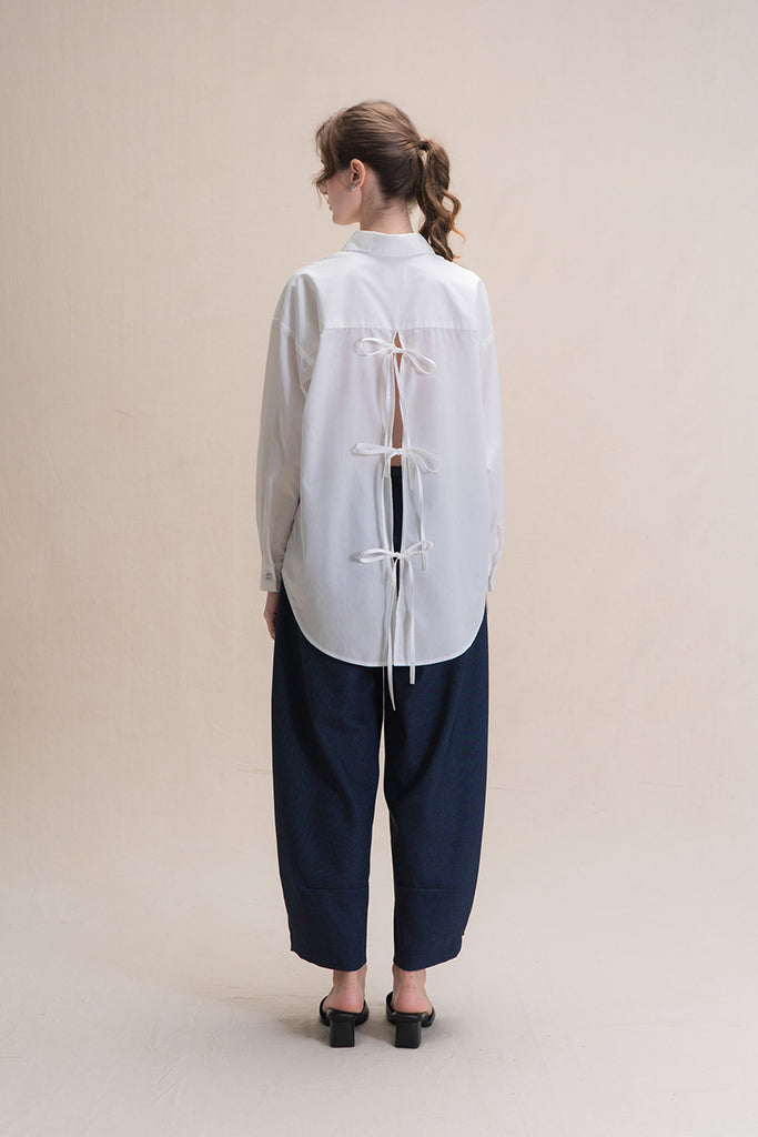Shirt With Back Ties In White Tencel