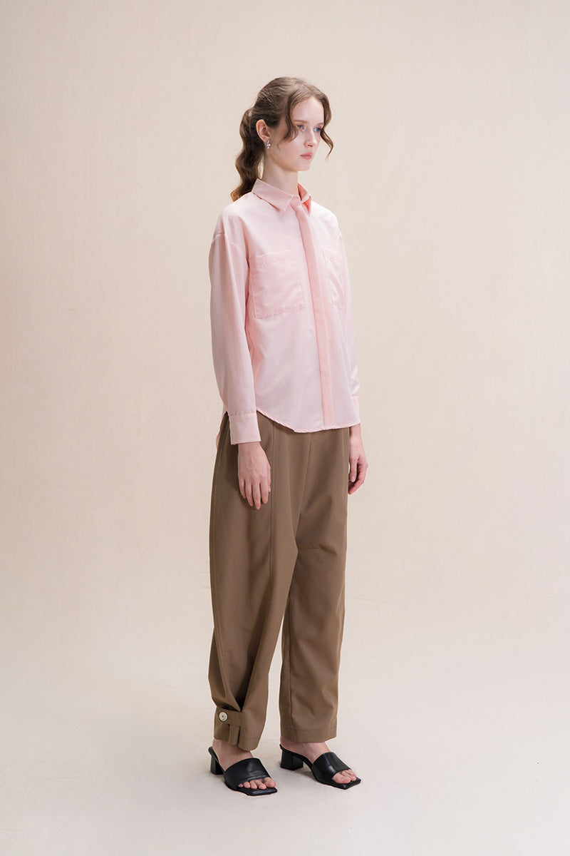 Shirt With Twisted Back Detail In Peach Pink